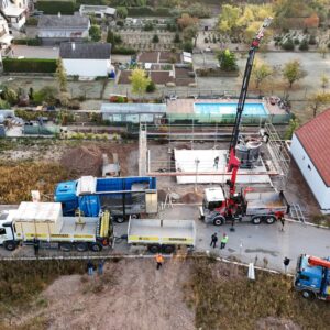Suivi de chantier par drone OTO Industrie Alsace Pose maison BOOA et système rotatif OTO